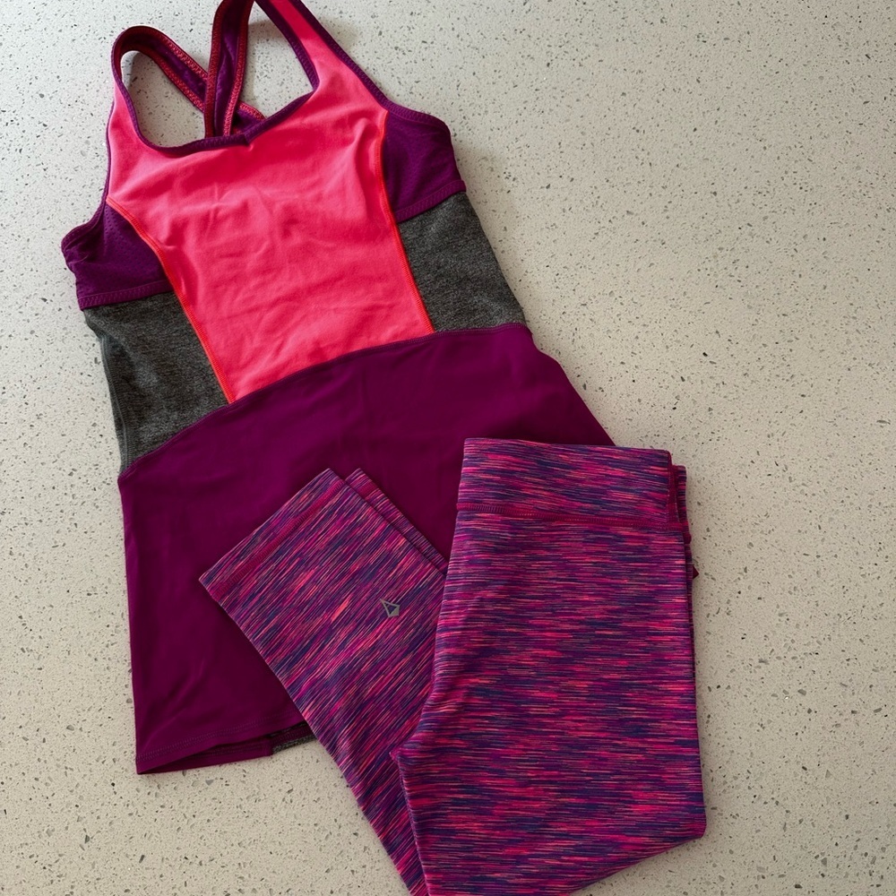 Ivivva Pink and Purple Striped Top and capris lot 14 EUC